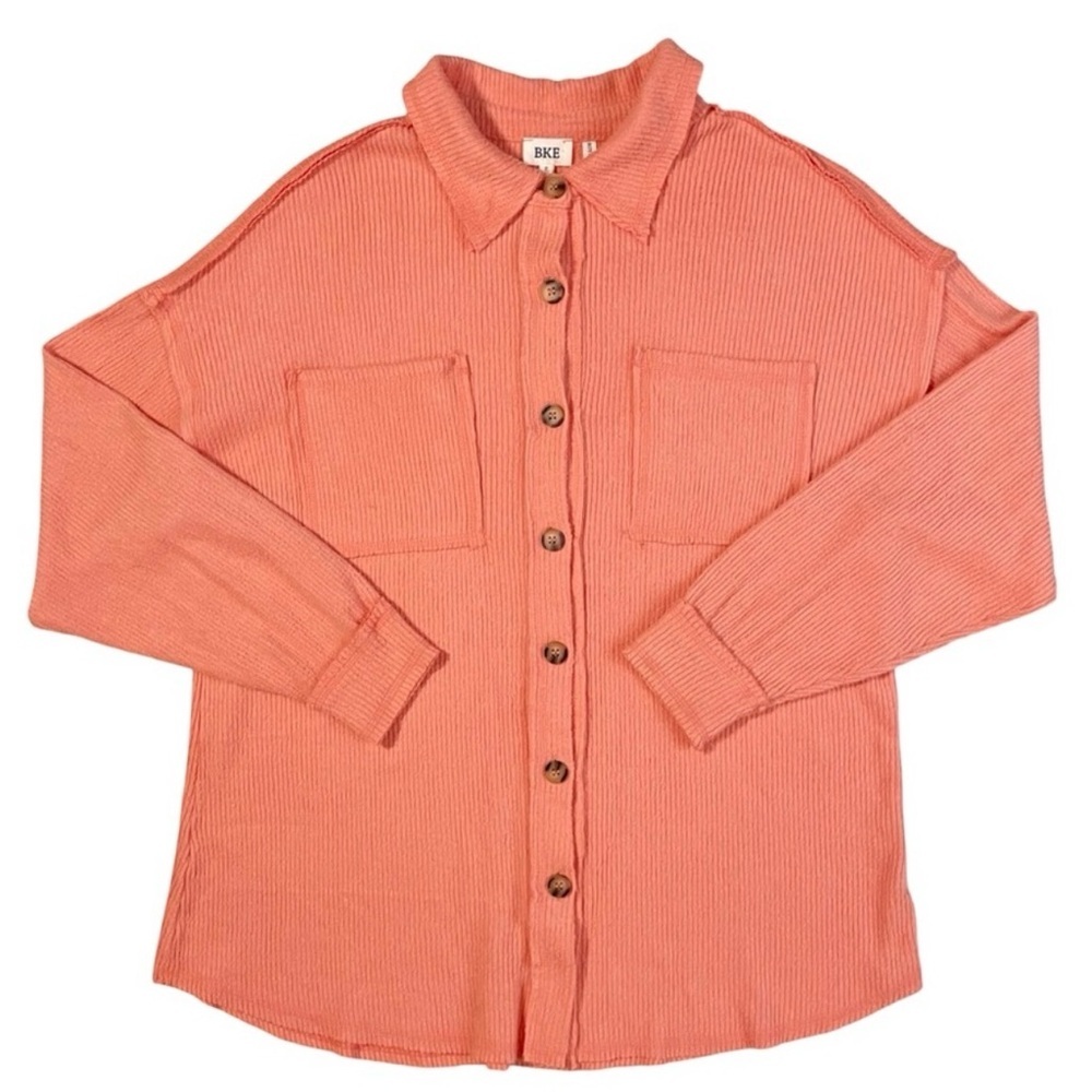 BKE Boyfriend Ribbed Pullover in Coral | Very Soft | S oversized